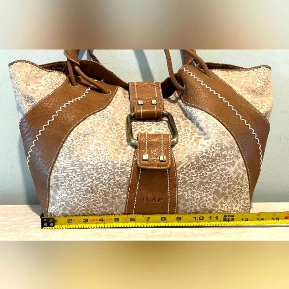 Rare SKAP Handbag with Camel Brown Leather & Tan Animal Print Fabric NWOT